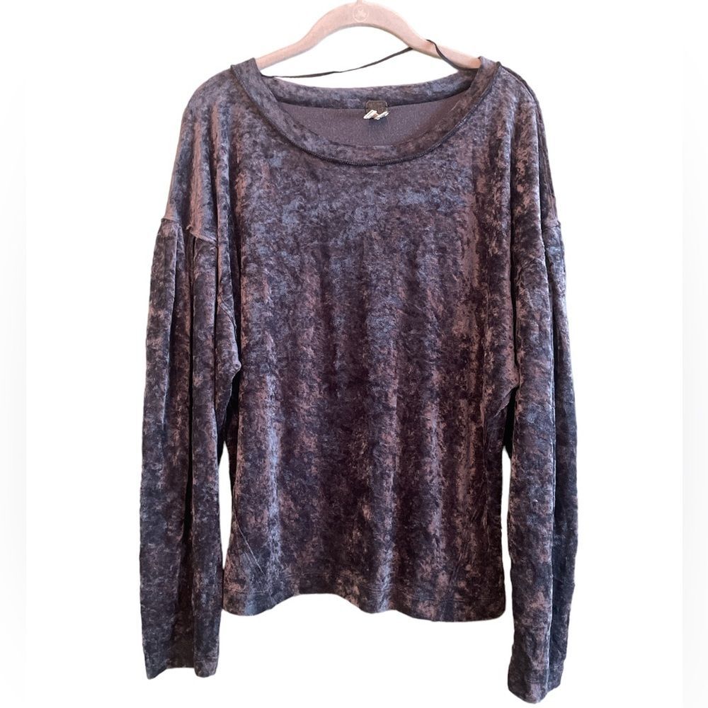 We the Free Milan Crushed Velvet Puff Sleeve Velour Pullover Top Grey Sz M - Picture 2 of 6